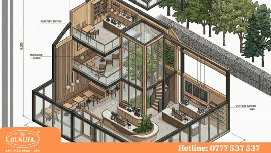 thiết kế quán cafe nhà tiền chế
