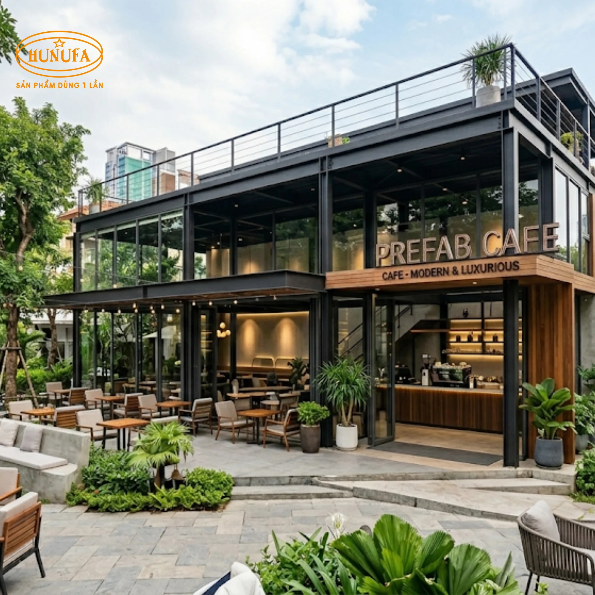 10+ Mẫu thiết kế quán cafe nhà tiền chế đẹp, hiện đại và tiết kiệm chi phí