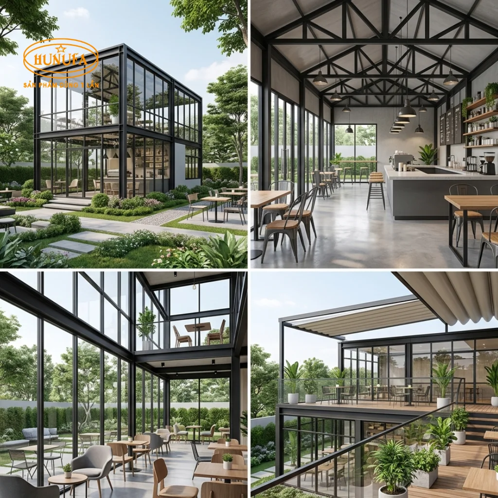 10+ Mẫu thiết kế quán cafe nhà tiền chế đẹp, hiện đại và tiết kiệm chi phí
