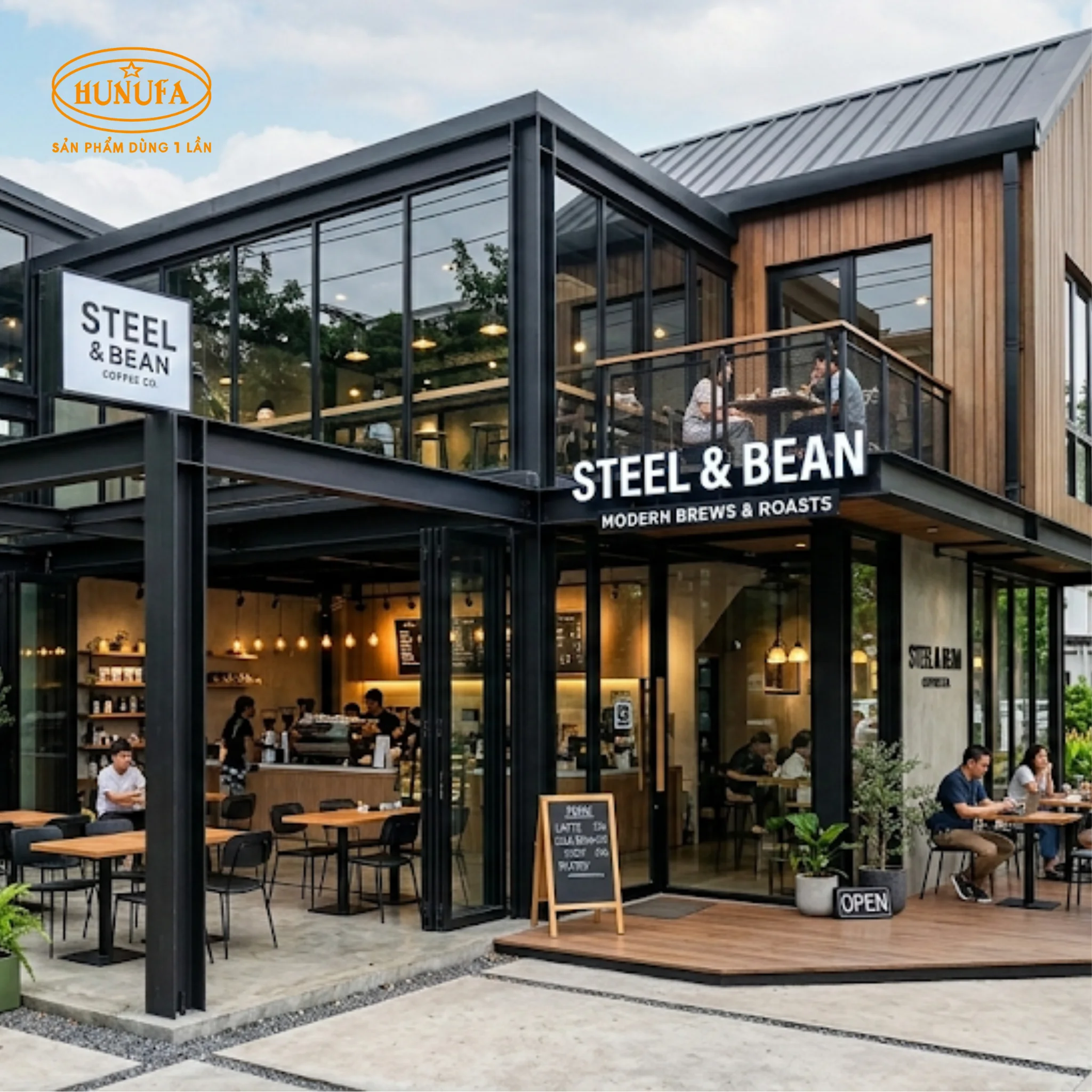 10+ Mẫu thiết kế quán cafe nhà tiền chế đẹp, hiện đại và tiết kiệm chi phí