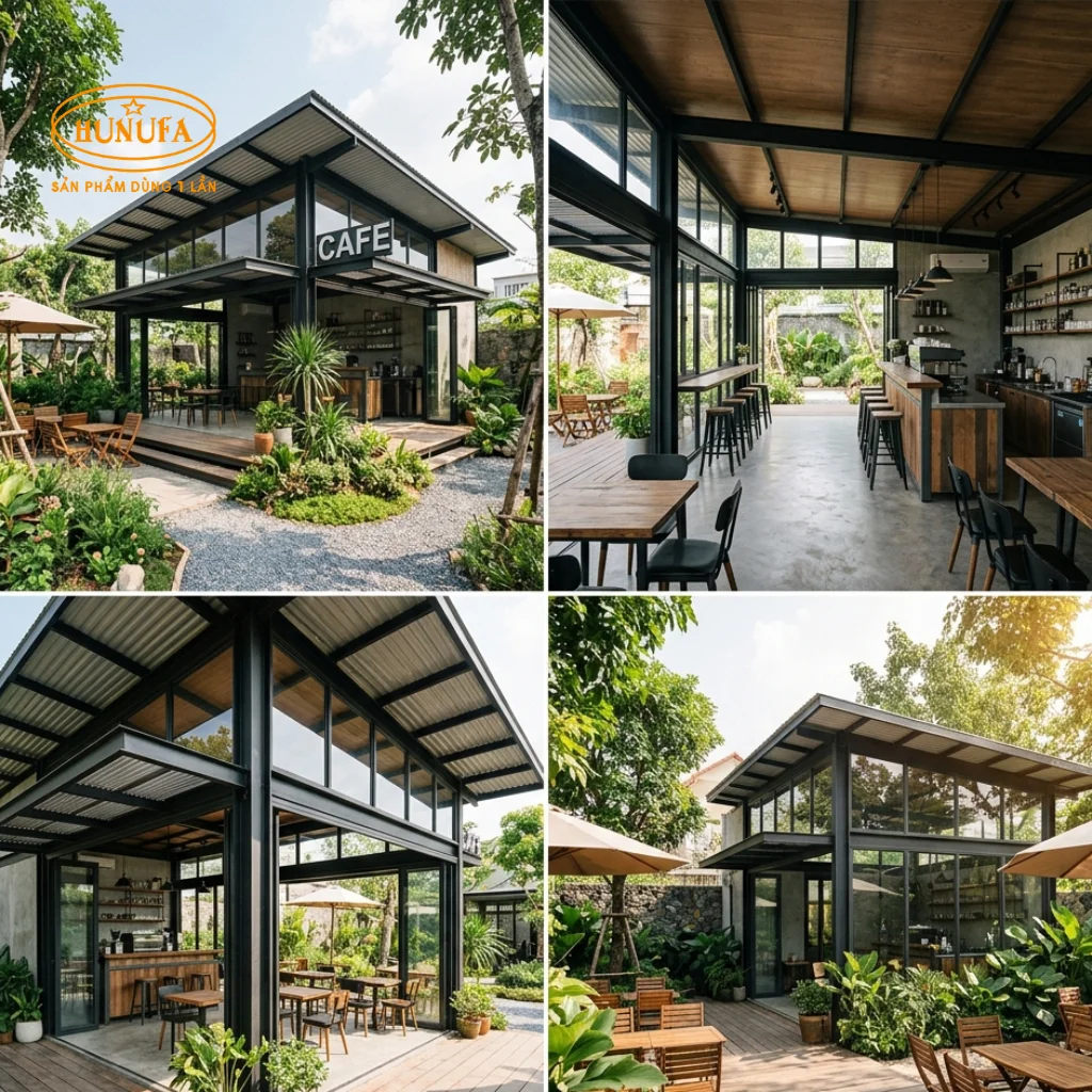 10+ Mẫu thiết kế quán cafe nhà tiền chế đẹp, hiện đại và tiết kiệm chi phí