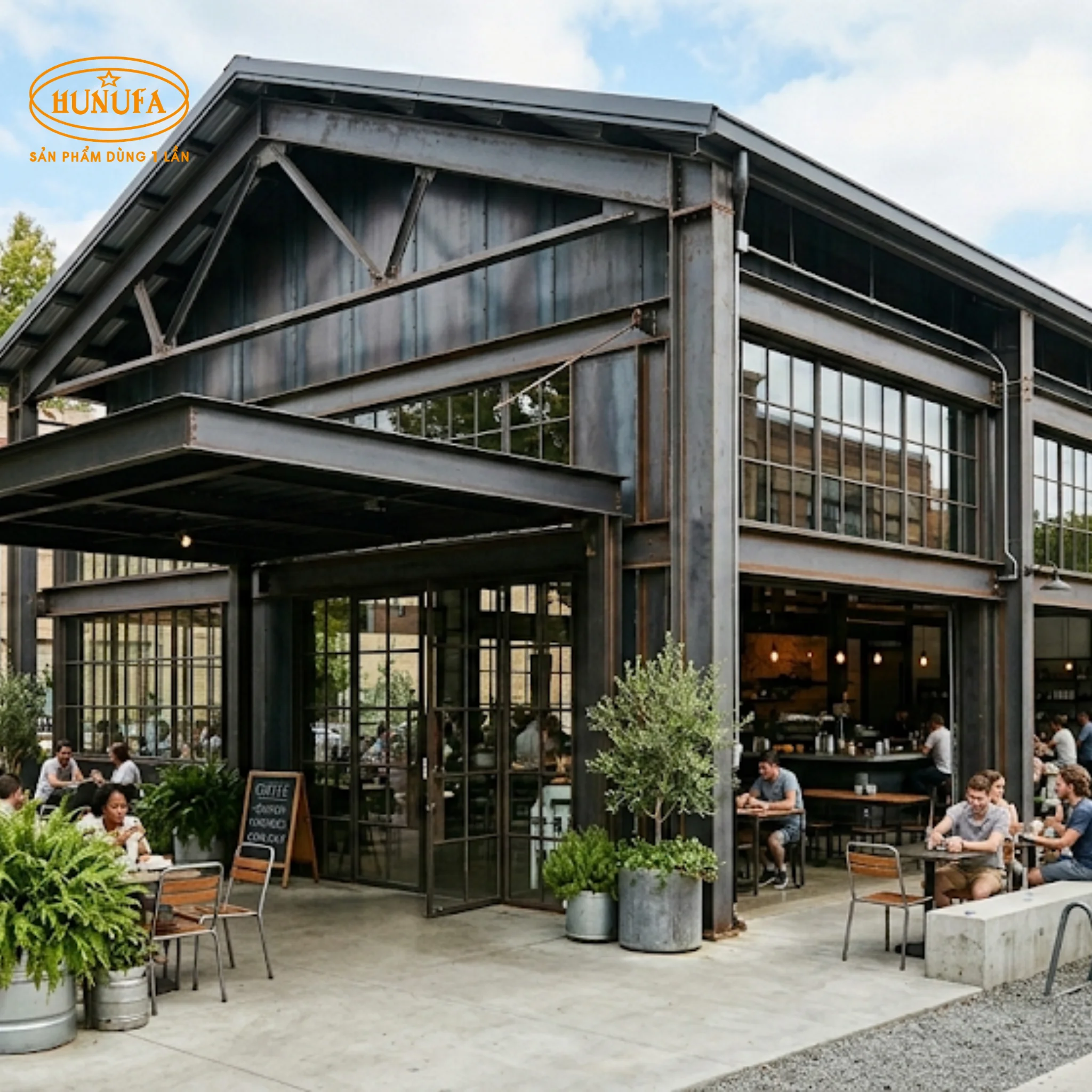 10+ Mẫu thiết kế quán cafe nhà tiền chế đẹp, hiện đại và tiết kiệm chi phí