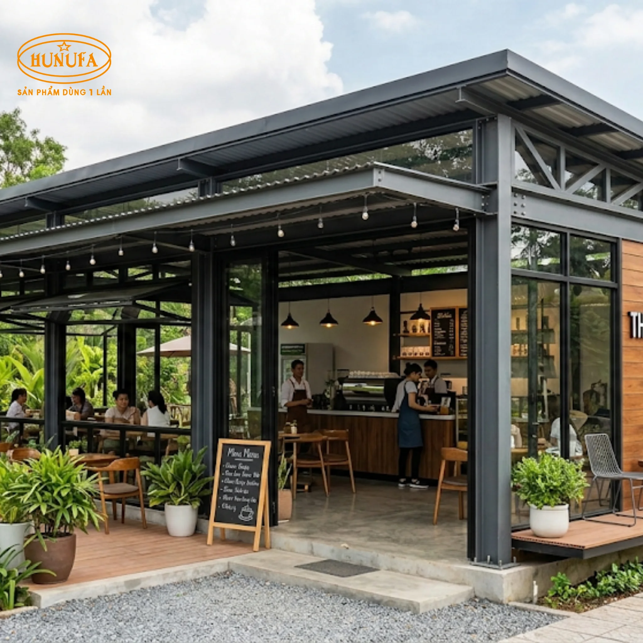 10+ Mẫu thiết kế quán cafe nhà tiền chế đẹp, hiện đại và tiết kiệm chi phí