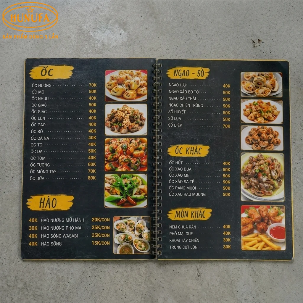 mẫu menu quán ốc vỉa hè đẹp, thu hút khách