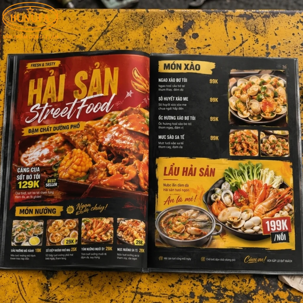 mẫu menu quán ốc vỉa hè đẹp, thu hút khách