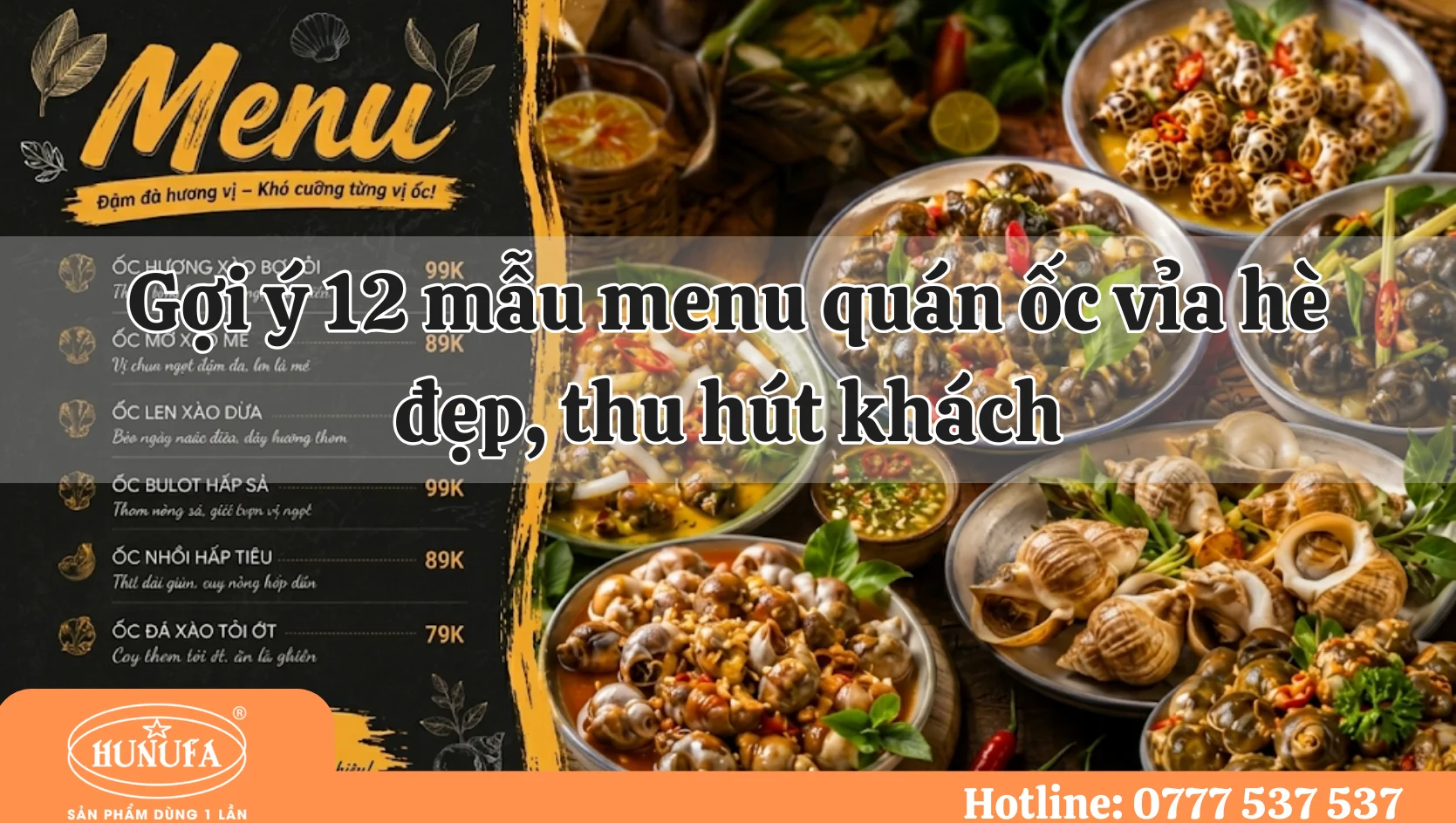 mẫu menu quán ốc vỉa hè đẹp, thu hút khách