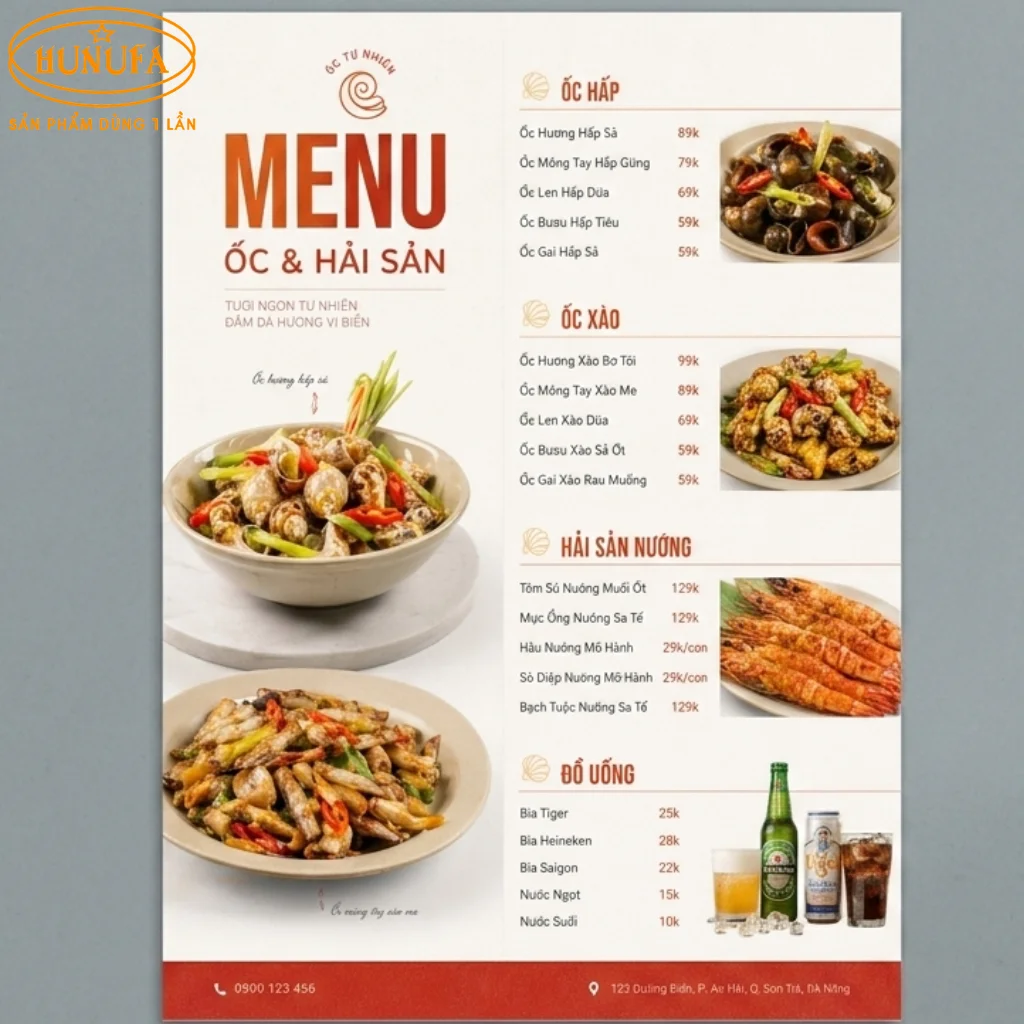 mẫu menu quán ốc vỉa hè đẹp, thu hút khách