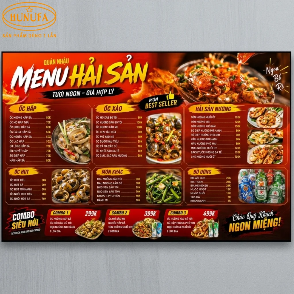 mẫu menu quán ốc vỉa hè đẹp, thu hút khách