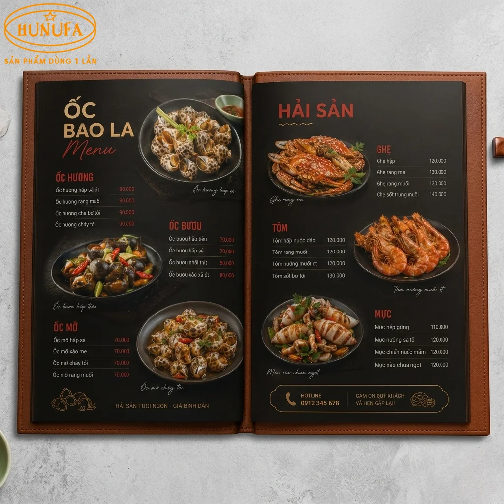 mẫu menu quán ốc vỉa hè đẹp, thu hút khách