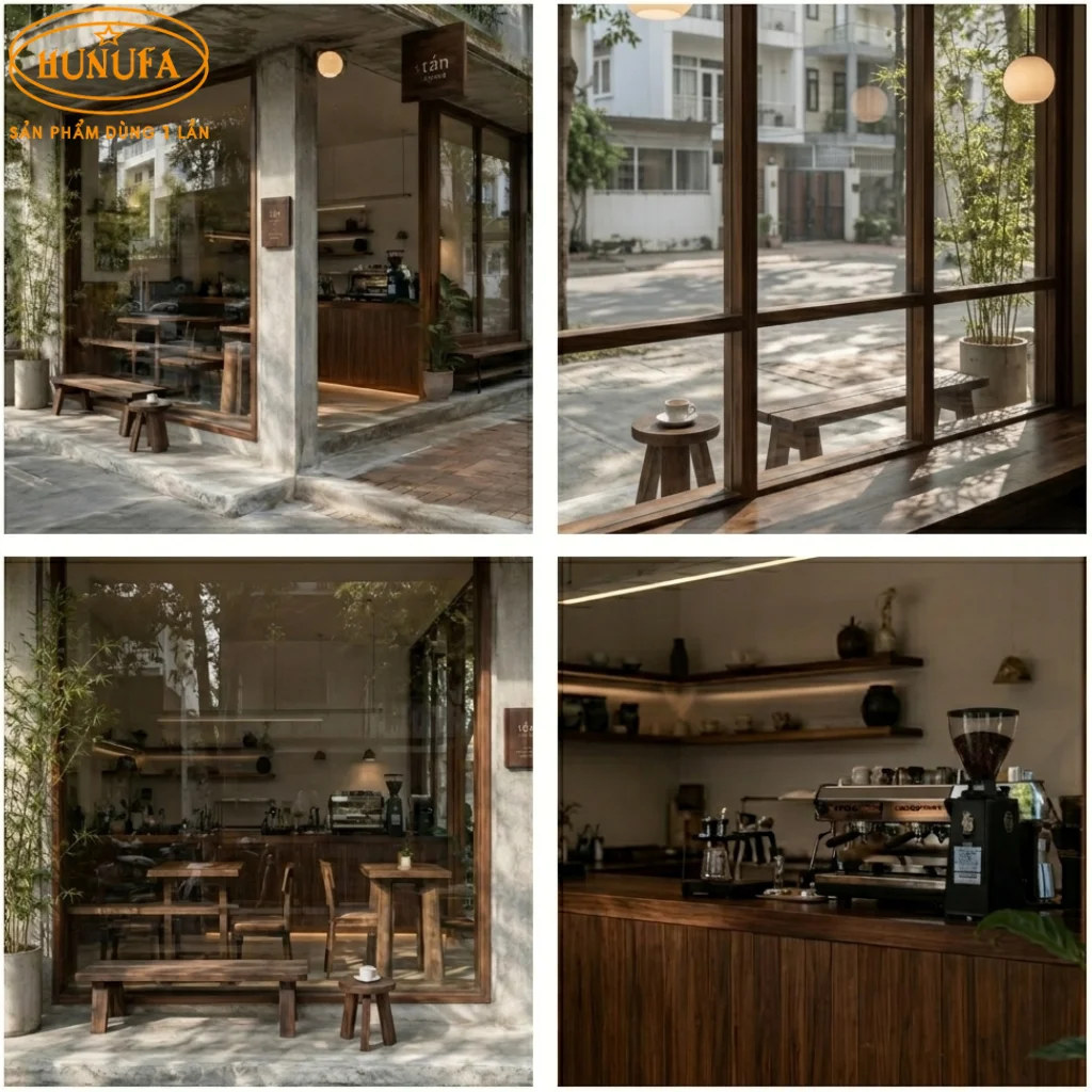 Mẫu trang trí thiết kế quán cafe góc 2 mặt tiền đẹp