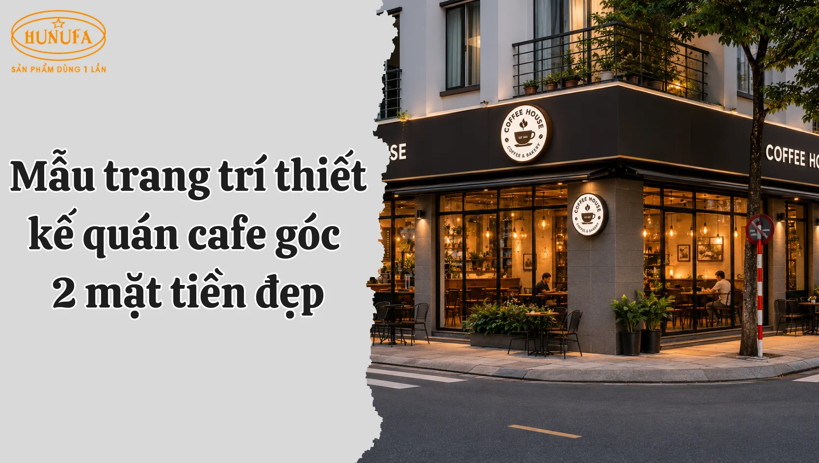 Mẫu trang trí thiết kế quán cafe góc 2 mặt tiền đẹp