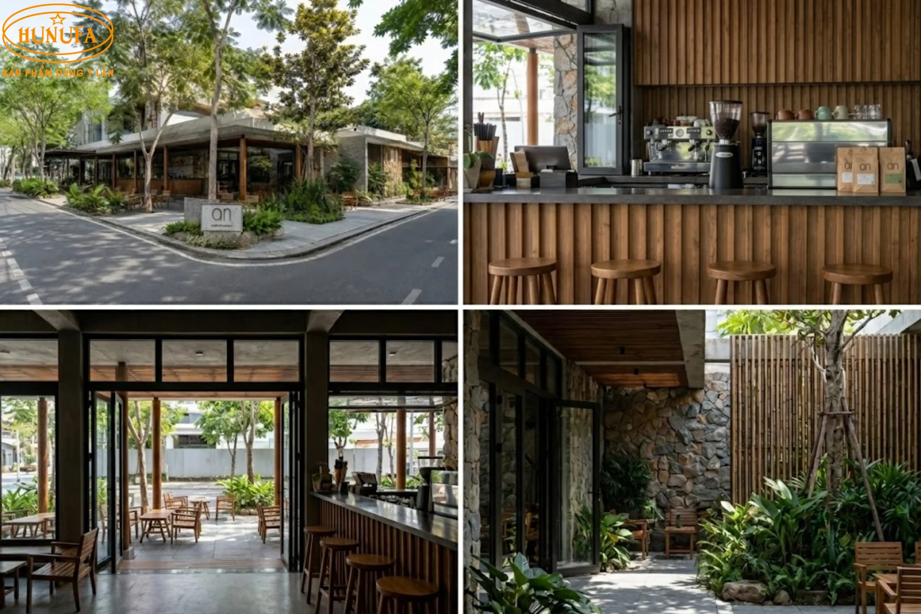 Mẫu trang trí thiết kế quán cafe góc 2 mặt tiền đẹp