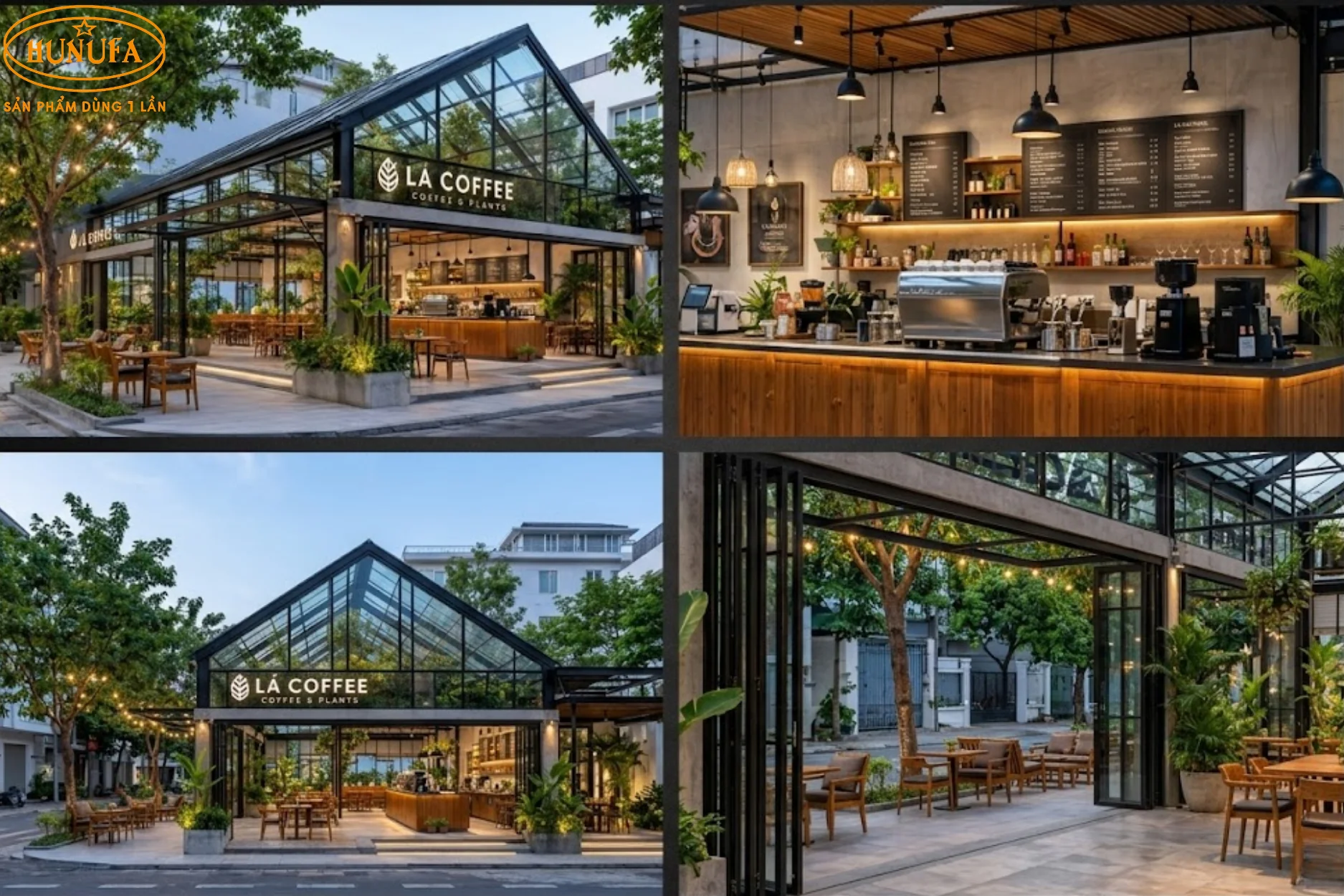 Mẫu trang trí thiết kế quán cafe góc 2 mặt tiền đẹp