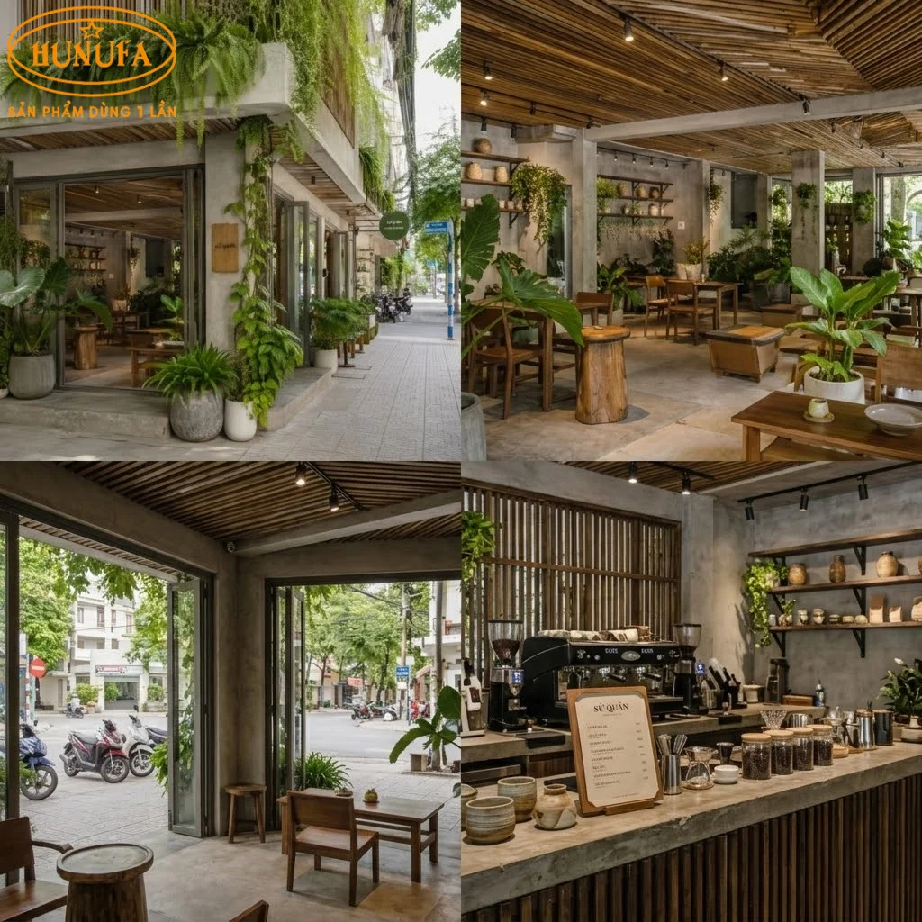 Mẫu trang trí thiết kế quán cafe góc 2 mặt tiền đẹp