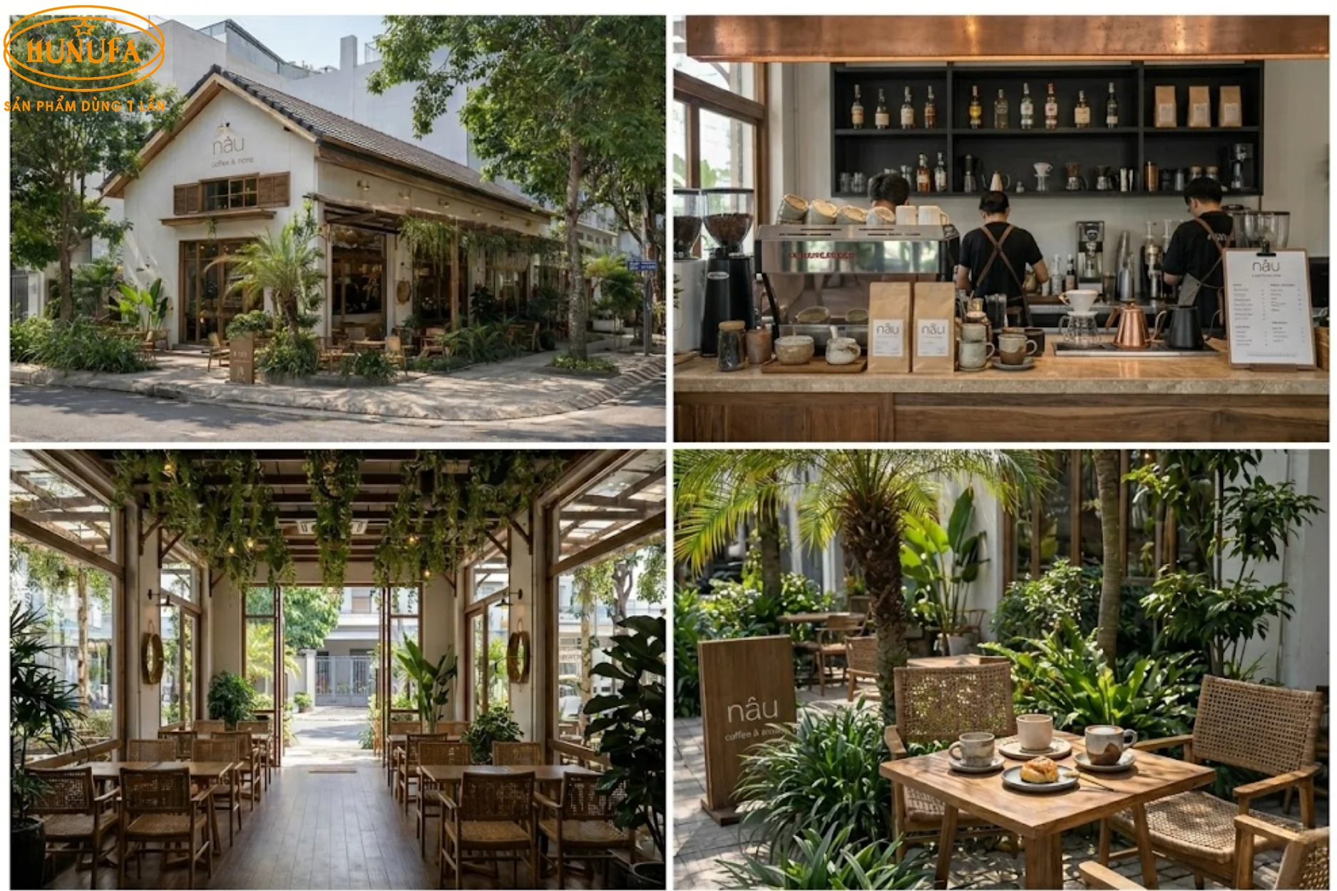 Mẫu trang trí thiết kế quán cafe góc 2 mặt tiền đẹp