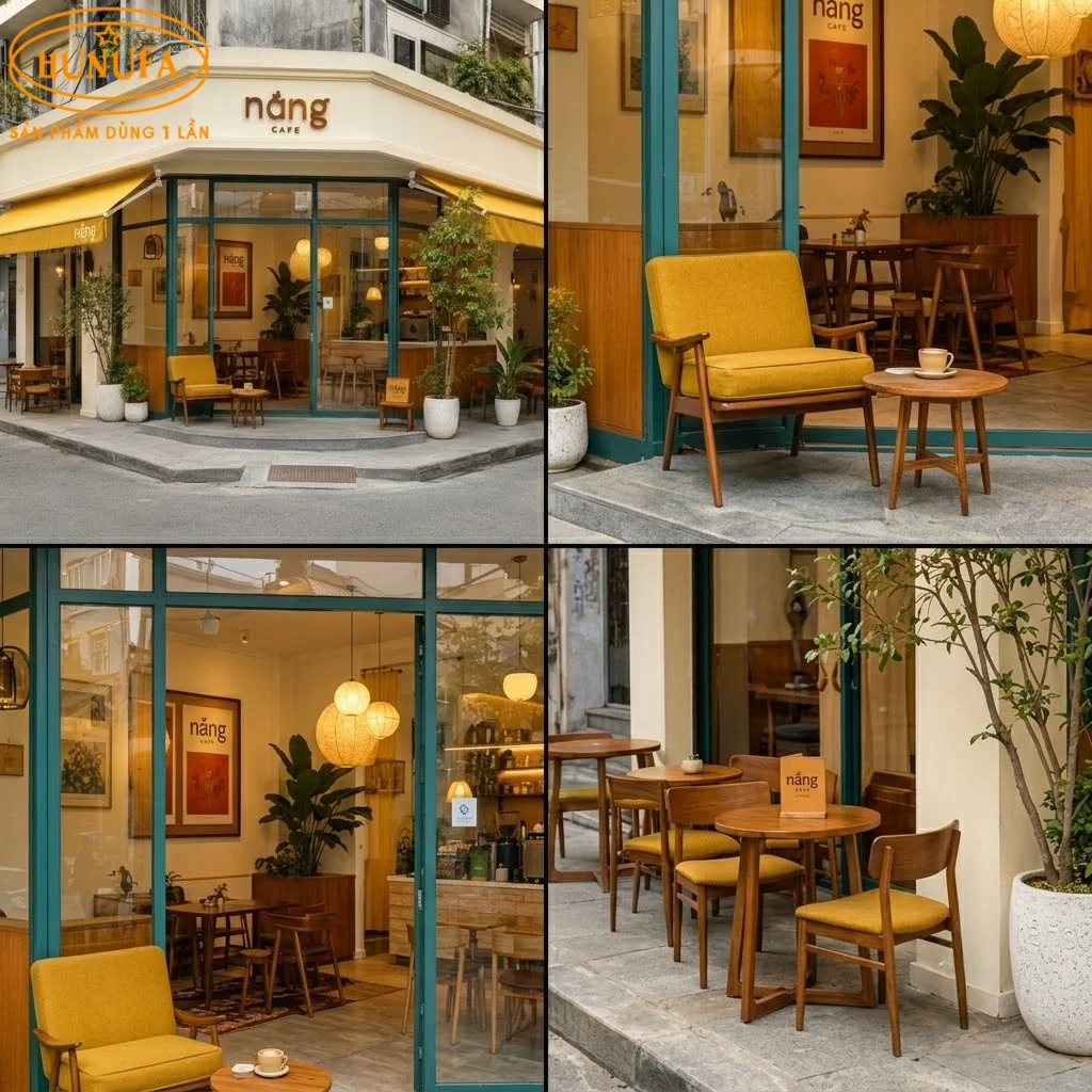 Mẫu trang trí thiết kế quán cafe góc 2 mặt tiền đẹp