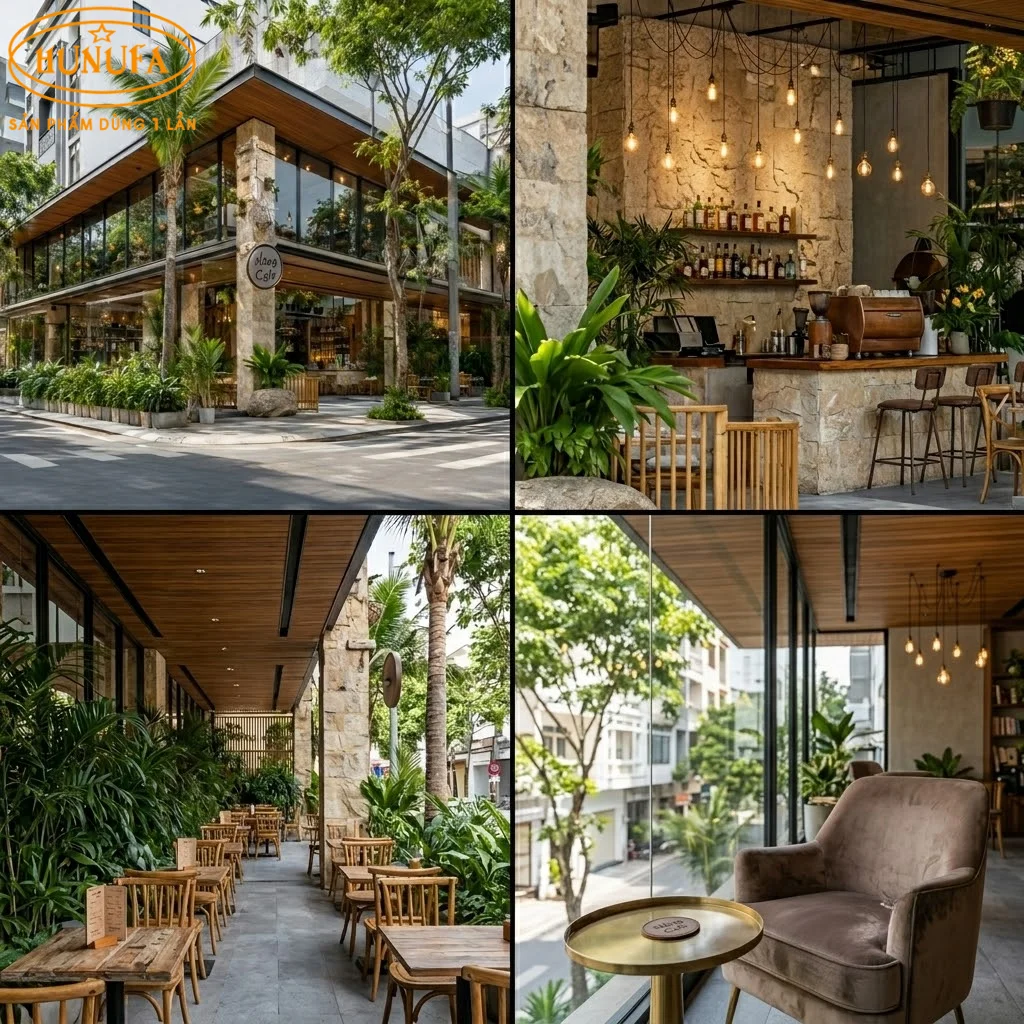 Mẫu trang trí thiết kế quán cafe góc 2 mặt tiền đẹp