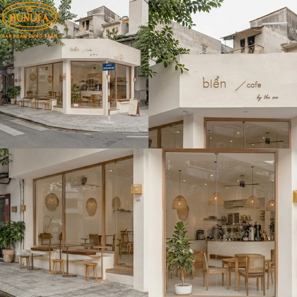 Mẫu trang trí thiết kế quán cafe góc 2 mặt tiền đẹp