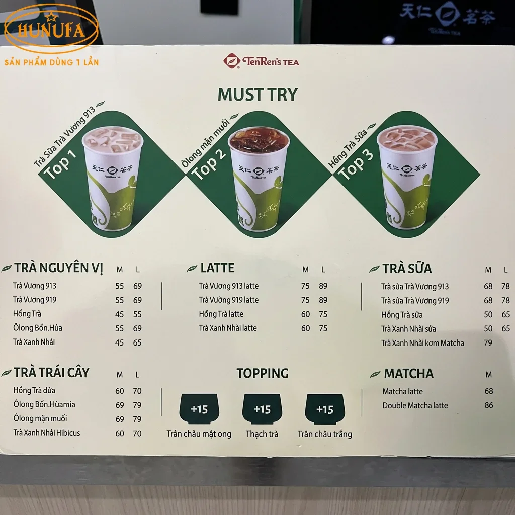 Menu trà sữa Ten Ren