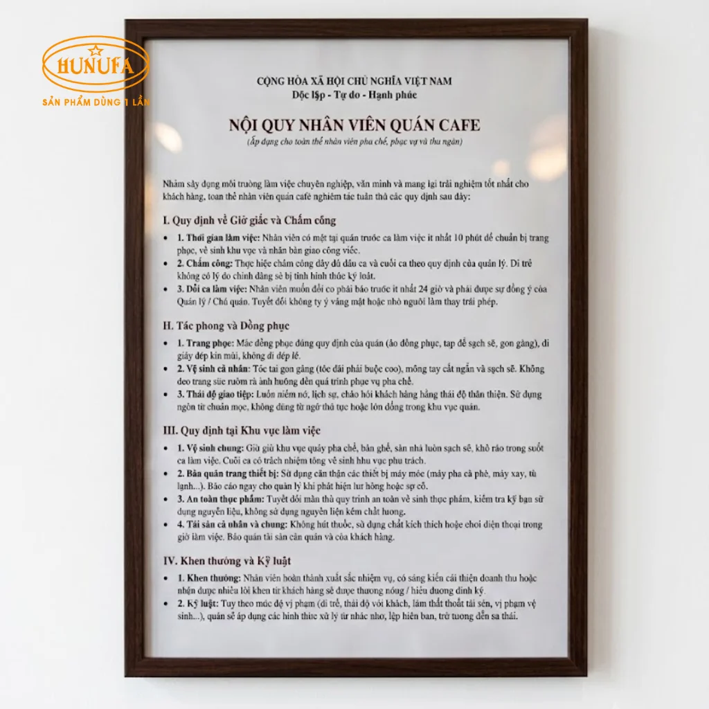 Bảng mẫu nội quy nhân viên cho quán cafe, trà sữa chi tiết A-Z