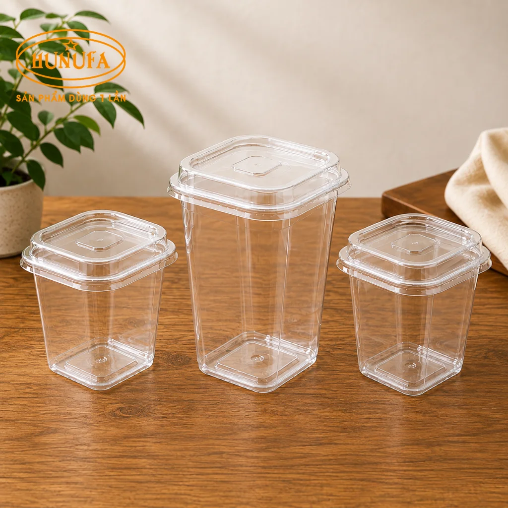 Ly nhựa PET vuông trong suốt, nhiều size 12oz – 24oz