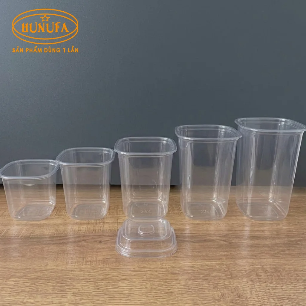 Ly nhựa PET vuông trong suốt, nhiều size 2oz – 24oz