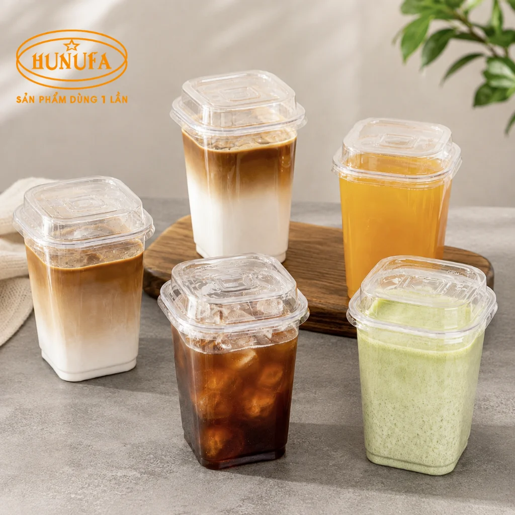 Ly nhựa PET vuông trong suốt, nhiều size 2oz – 24oz