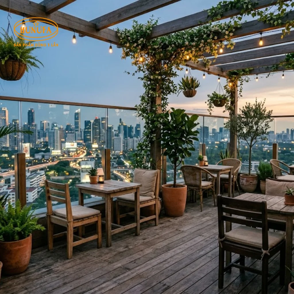 Mẫu thiết kế quán cafe sân thượng đẹp