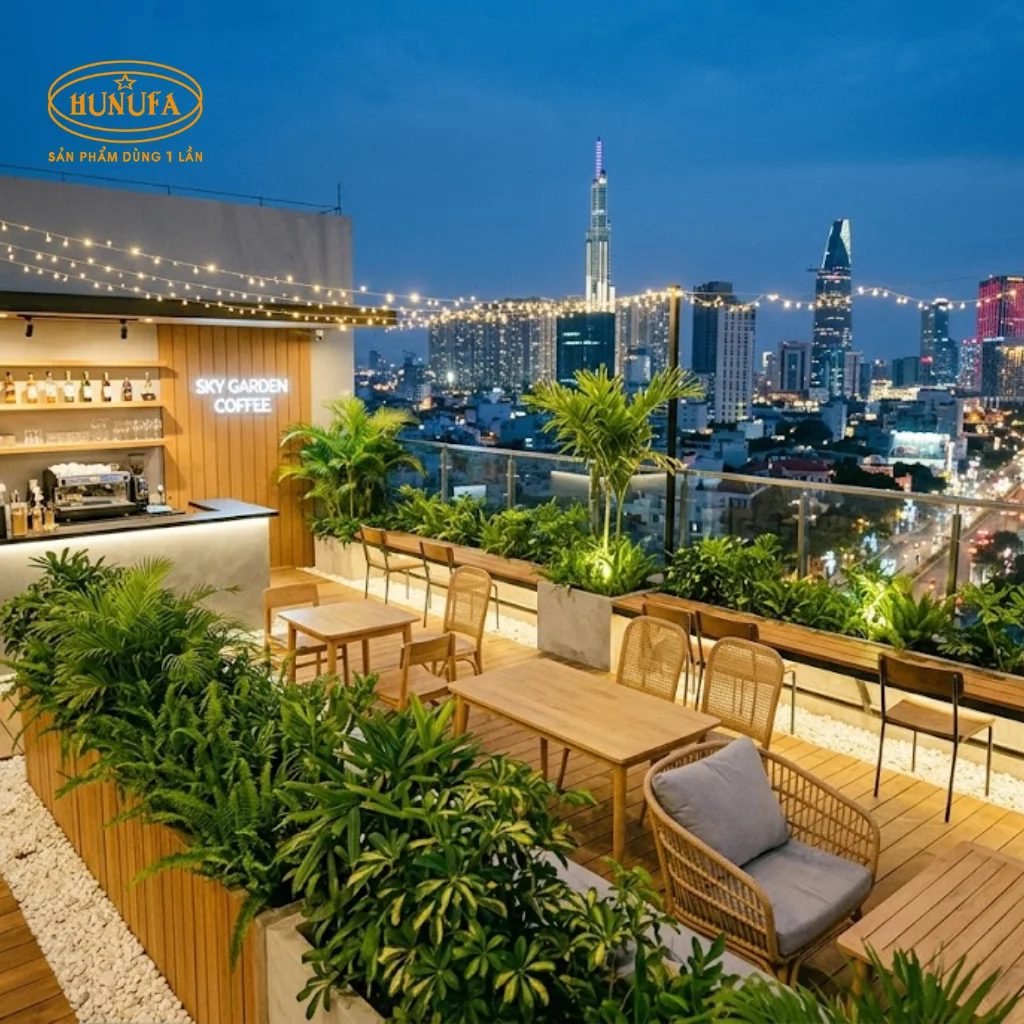 Mẫu thiết kế quán cafe sân thượng đẹp