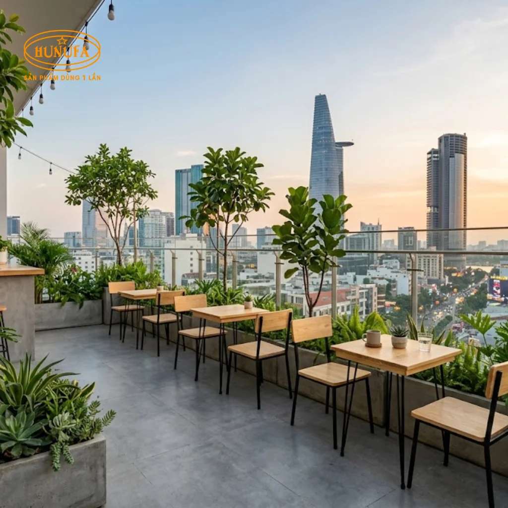 Mẫu thiết kế quán cafe sân thượng đẹp