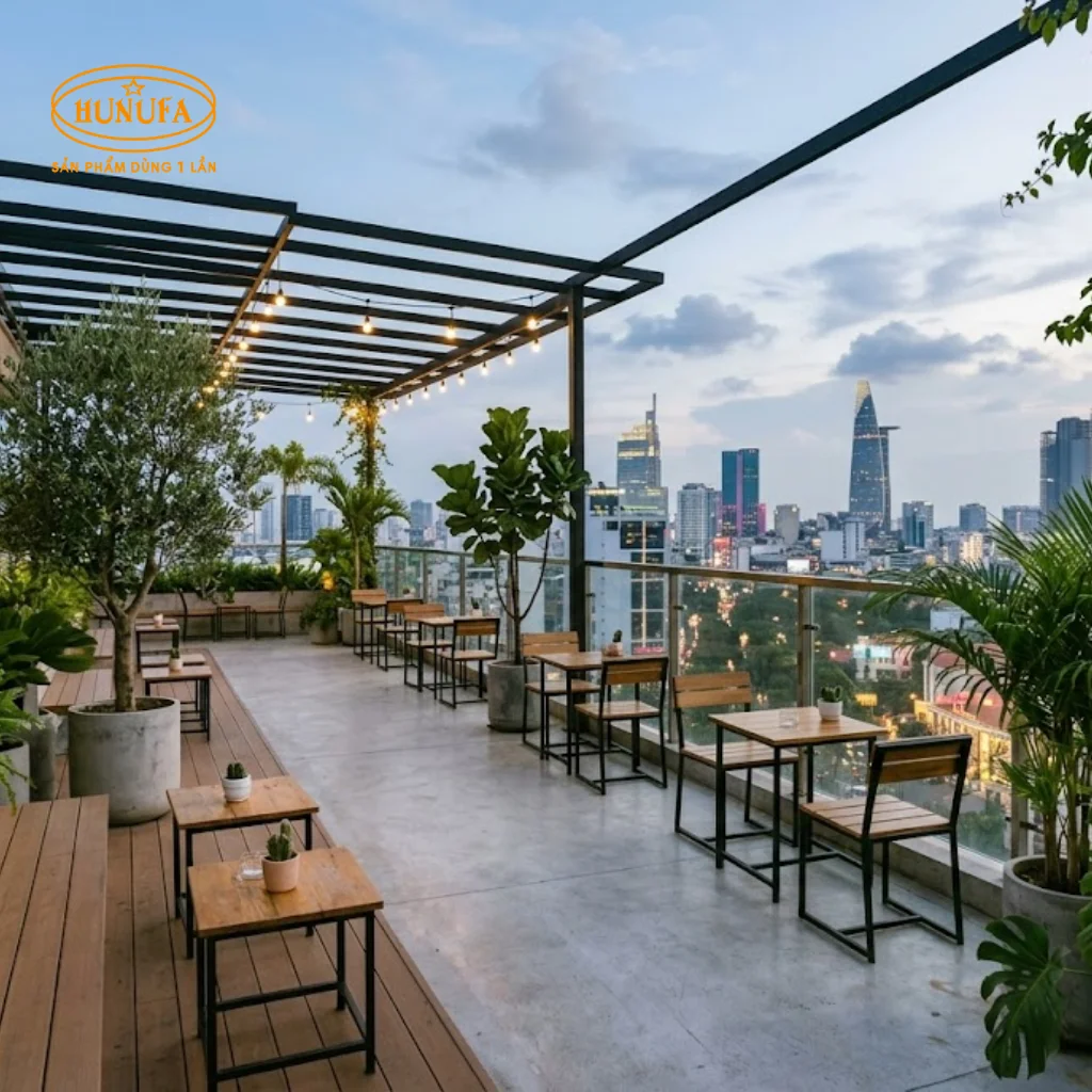 Mẫu thiết kế quán cafe sân thượng đẹp