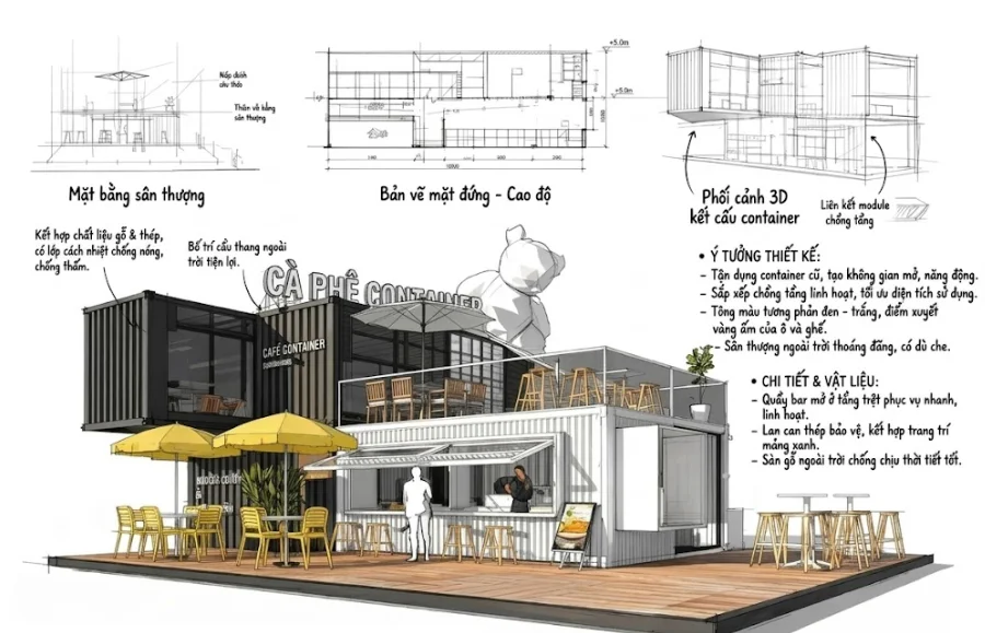 20+ Mẫu thiết kế quán cafe container đẹp, tiện nghi, sáng tạo 